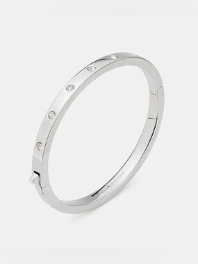 Kate Spade Silver Crystal Set In Stone Hinged Bangle Bracelet *Minor Flaws*